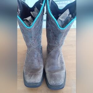 Justin Boots Brown Suede Lace Up Western Boots with Turquoise Trim